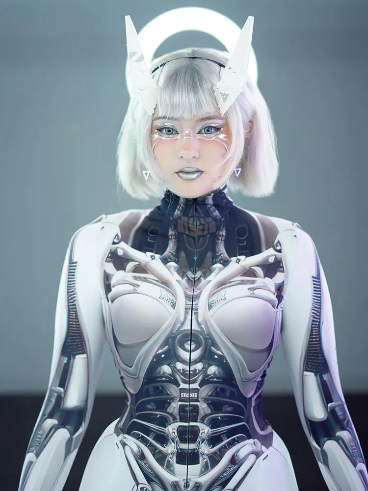 JazzHer Cyberpunk Cosplay Bodycon Jumpsuit Women Streetwear Y2k Mall Gothic 3D Printed Long Sleeve Playsuits Emo Anime Clothes