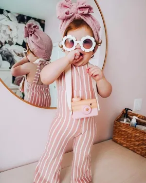 Kellyn Bell Bottom Suspender Jumpsuit - Mauve Stripe