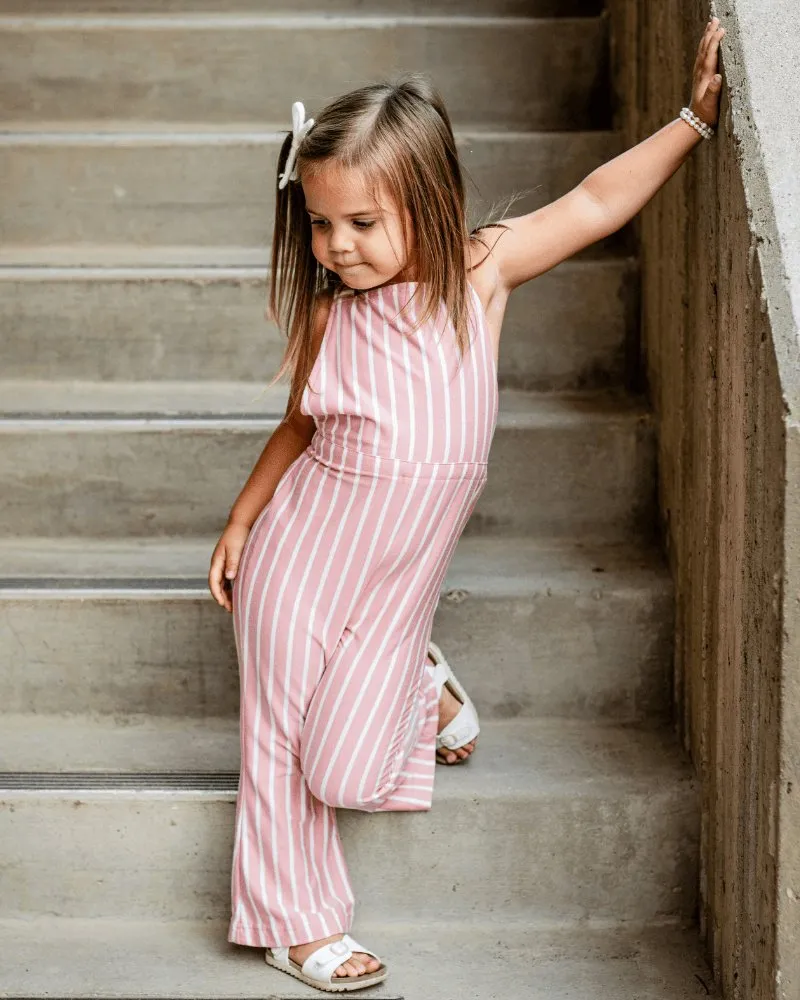 Kellyn Bell Bottom Suspender Jumpsuit - Mauve Stripe
