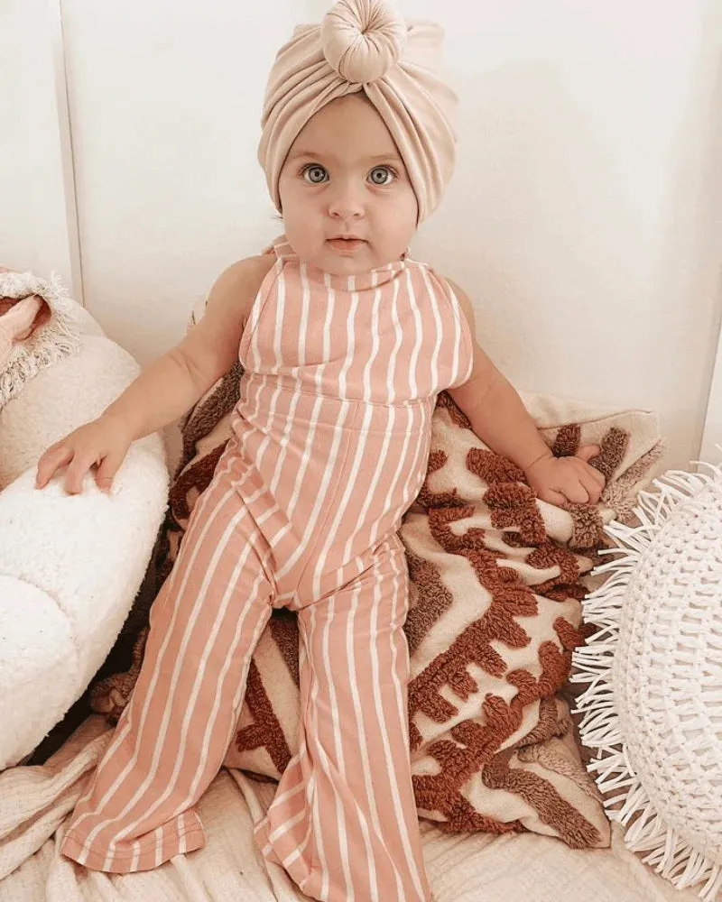 Kellyn Bell Bottom Suspender Jumpsuit - Mauve Stripe