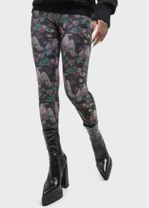 Killstar Corax Raven Velvet Leggings Black
