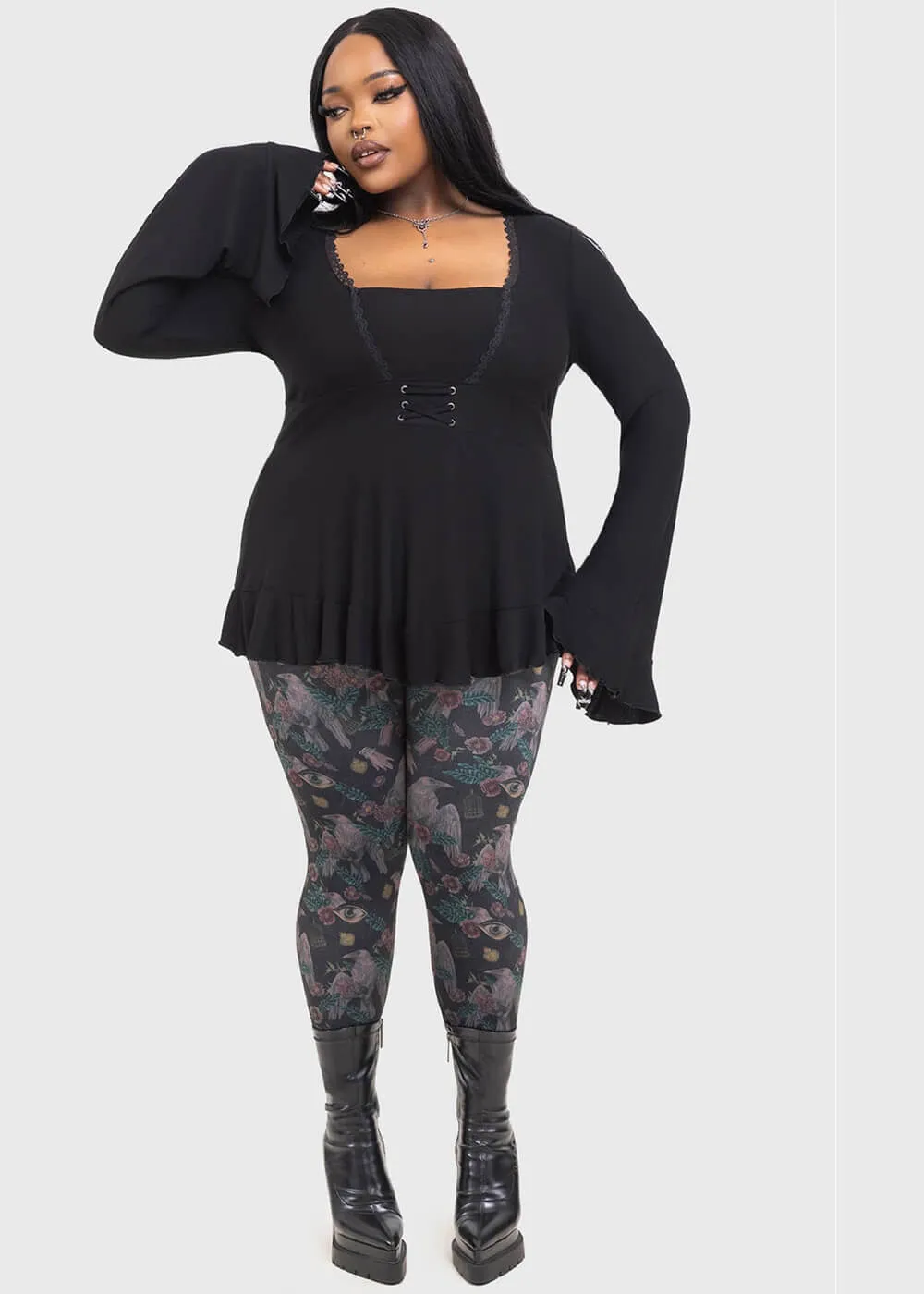 Killstar Corax Raven Velvet Leggings Black