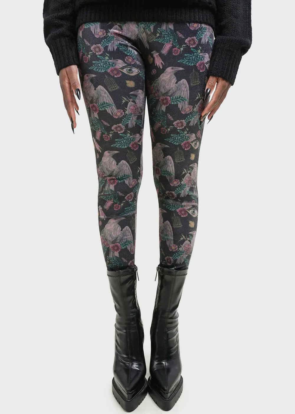 Killstar Corax Raven Velvet Leggings Black