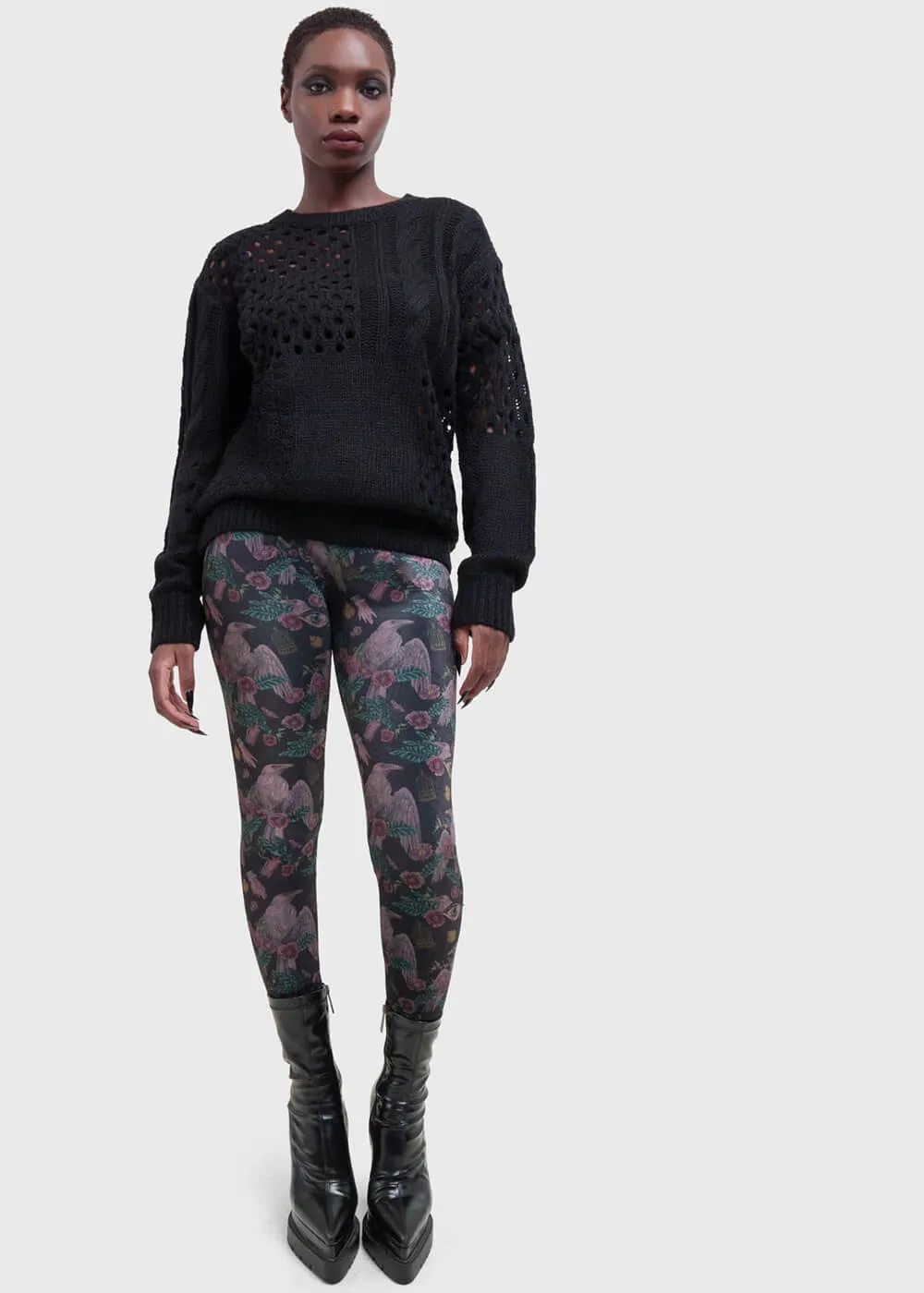 Killstar Corax Raven Velvet Leggings Black