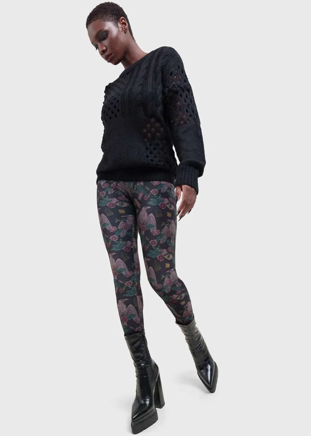 Killstar Corax Raven Velvet Leggings Black