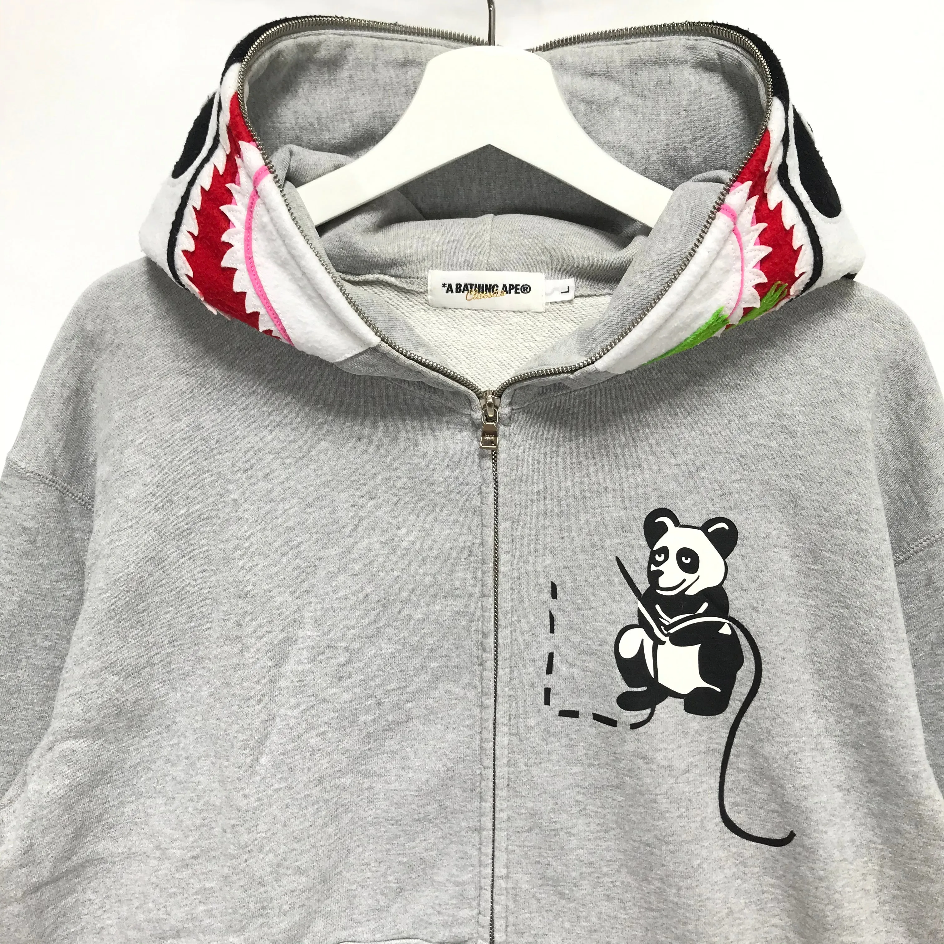 [L] A Bathing Ape Bape Panda Full Zip Hoodie Grey