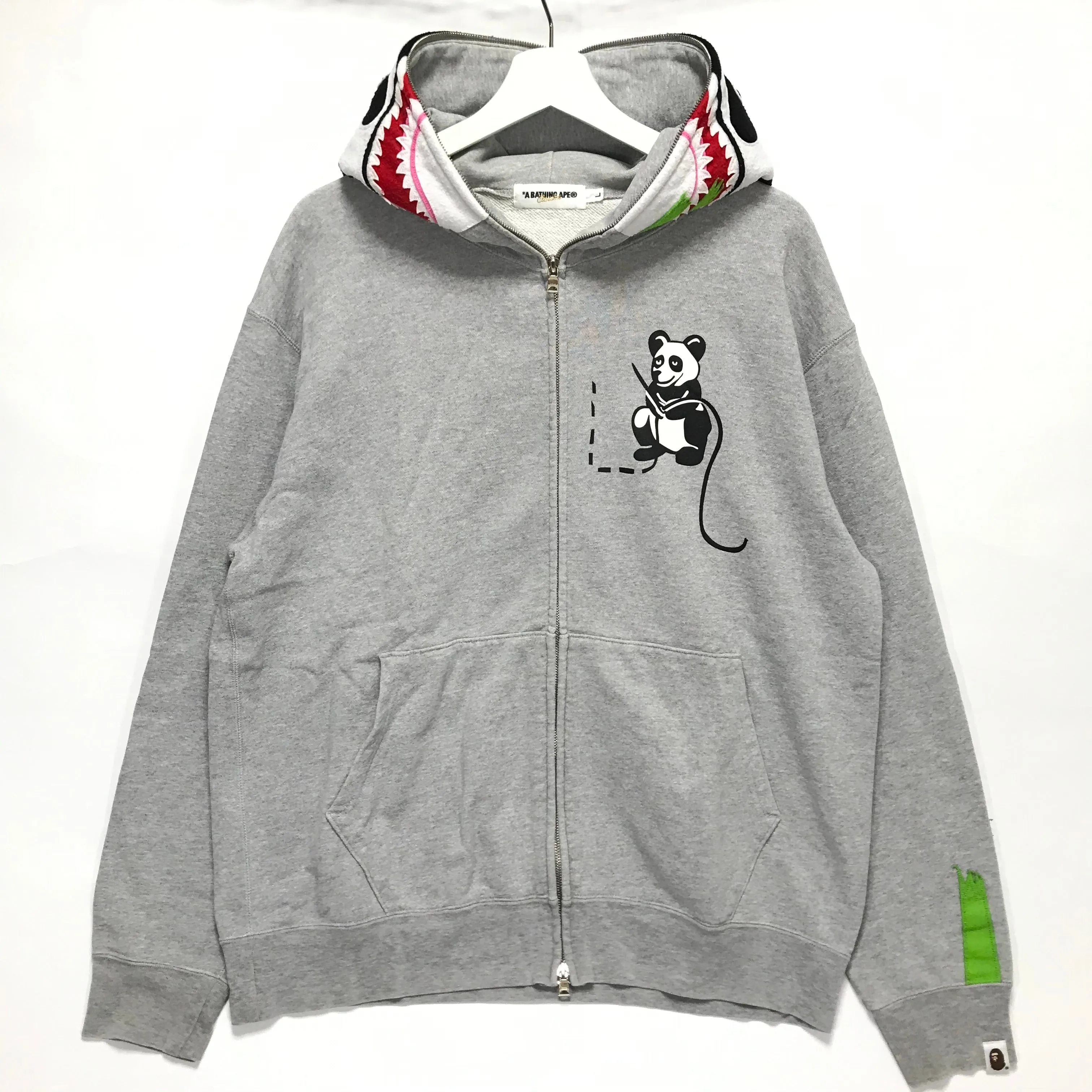 [L] A Bathing Ape Bape Panda Full Zip Hoodie Grey