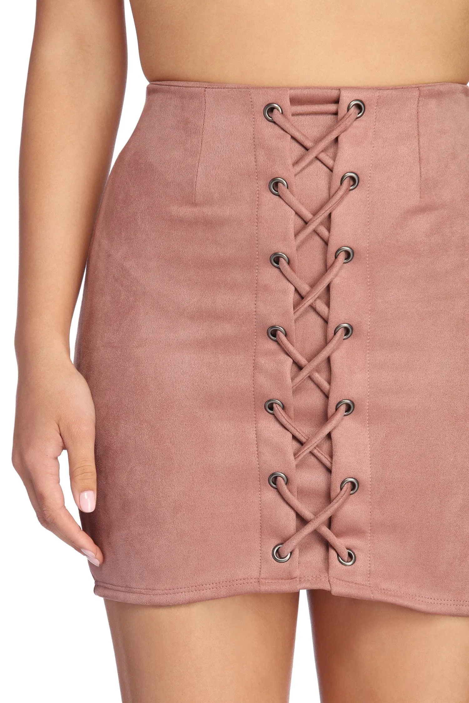 Laced In Faux Suede Mini Skirt