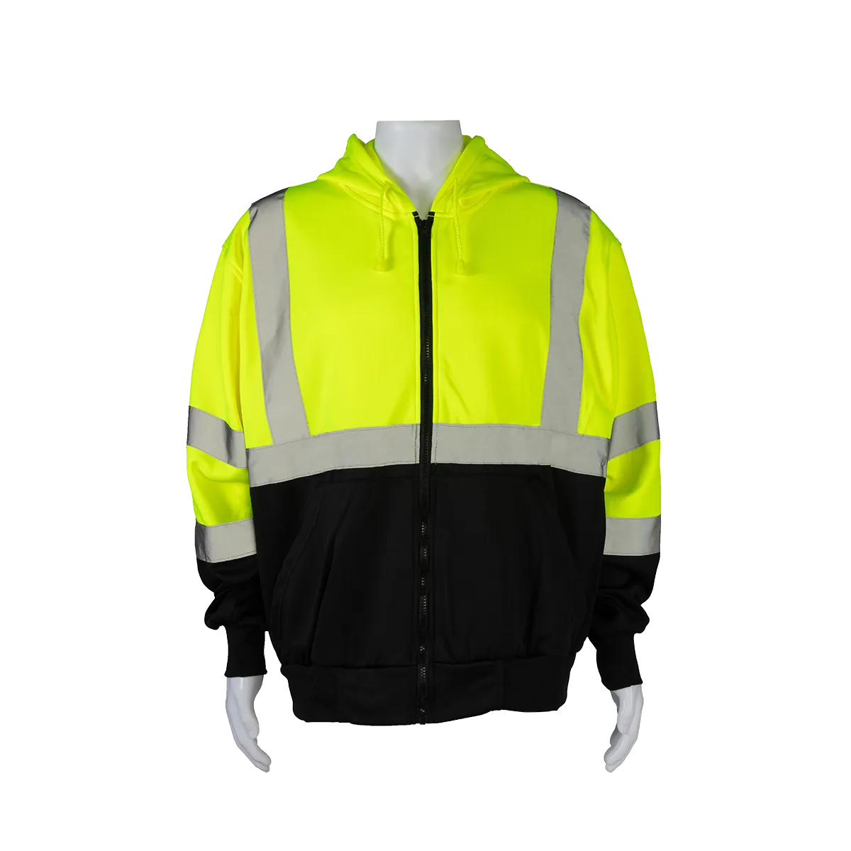 LBZHSW-C3 ANSI 107-2020 Class 3 High-Vis Lime/Black Bottom Two Tone Zip-Up Hooded Sweatshirt