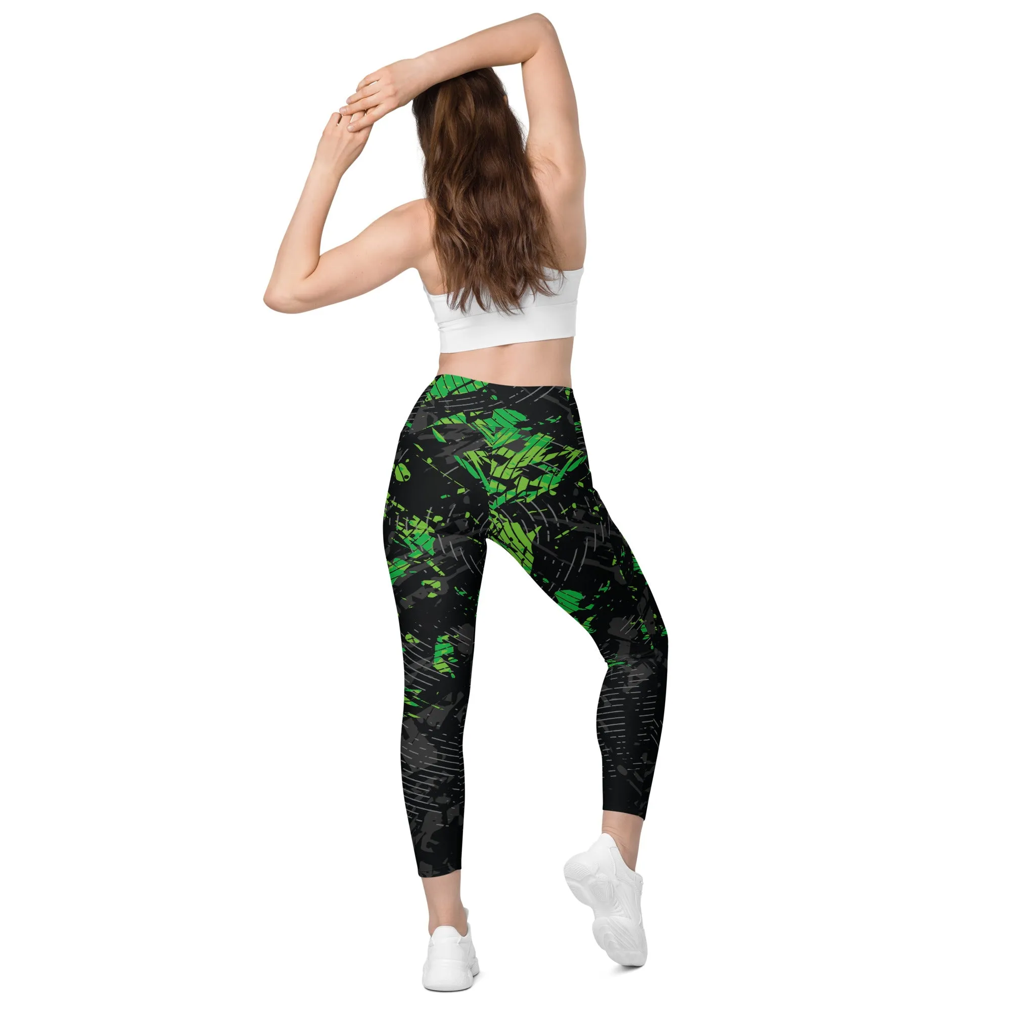 Leggings with pockets - Black-Green Radar