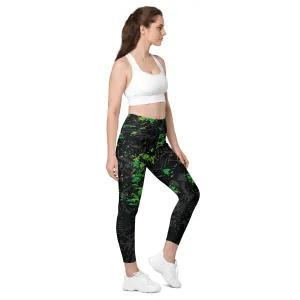 Leggings with pockets - Black-Green Radar