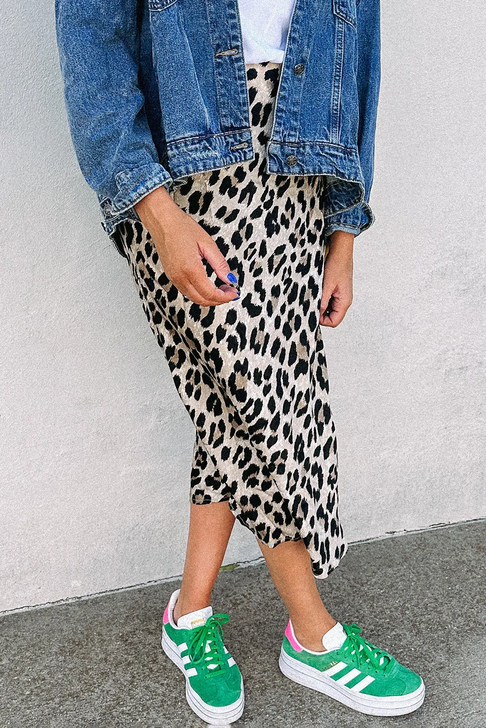 Leopard High Waist Midi Skirt