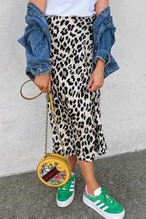 Leopard High Waist Midi Skirt