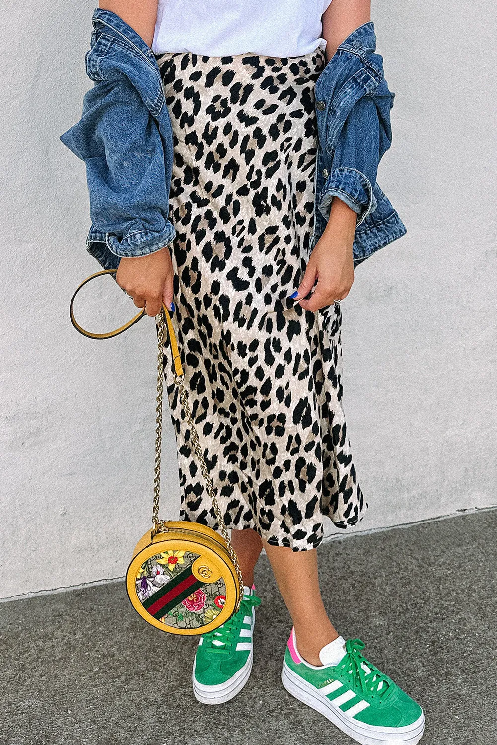 Leopard High Waist Midi Skirt