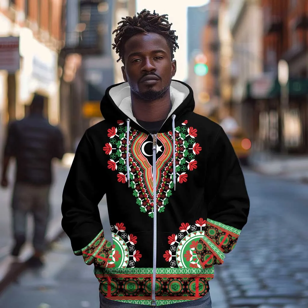 Libya Barbary Lion Zip Hoodie Dashiki Simple Style LT05