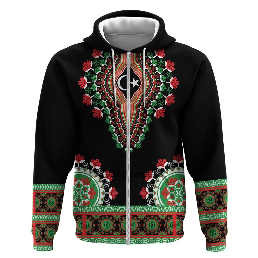 Libya Barbary Lion Zip Hoodie Dashiki Simple Style LT05