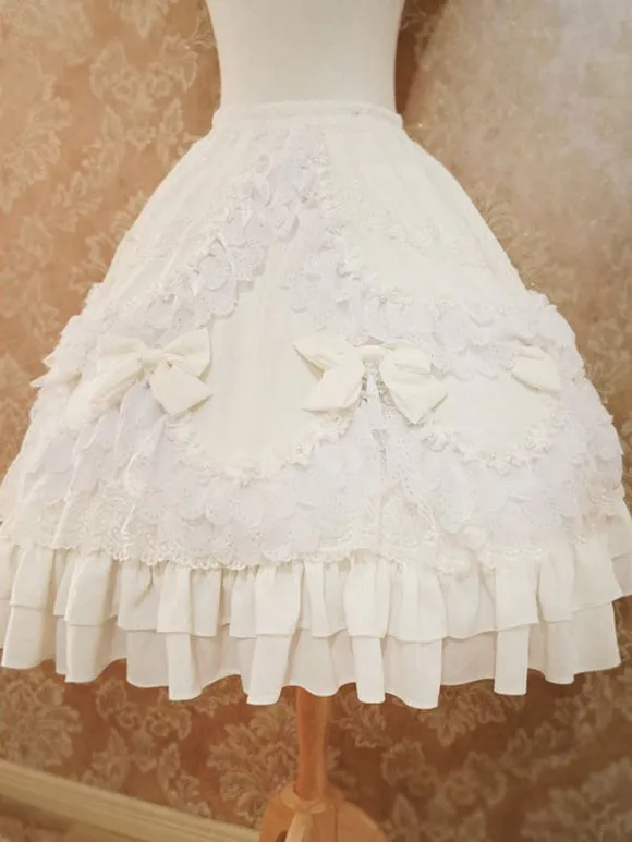 Lolita Wedding Dress Lolita SK Ecru White Lace Bows Lolita Skirts