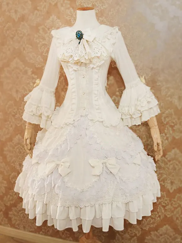 Lolita Wedding Dress Lolita SK Ecru White Lace Bows Lolita Skirts