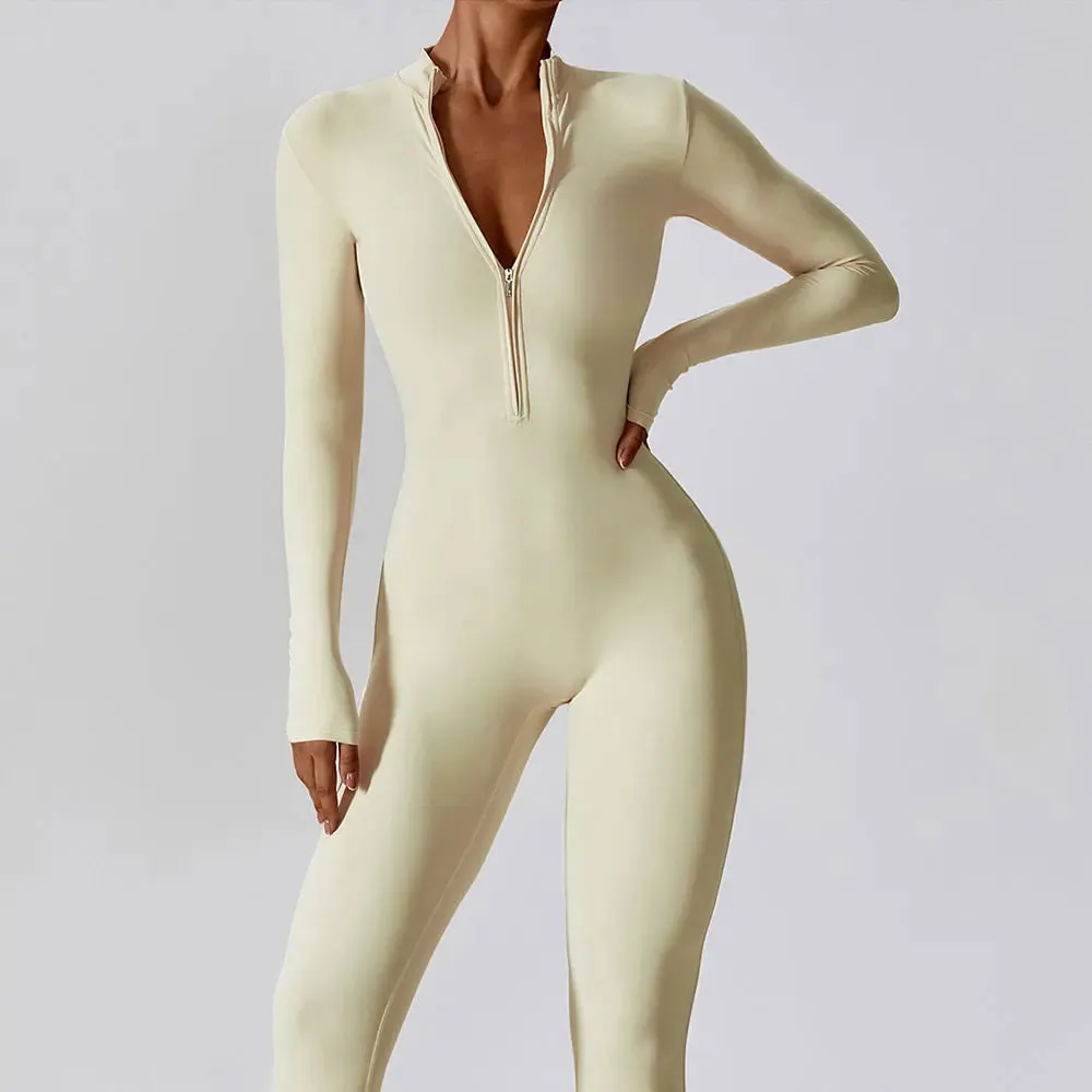 Long Sleeved Women's Zipper Jumpsuits