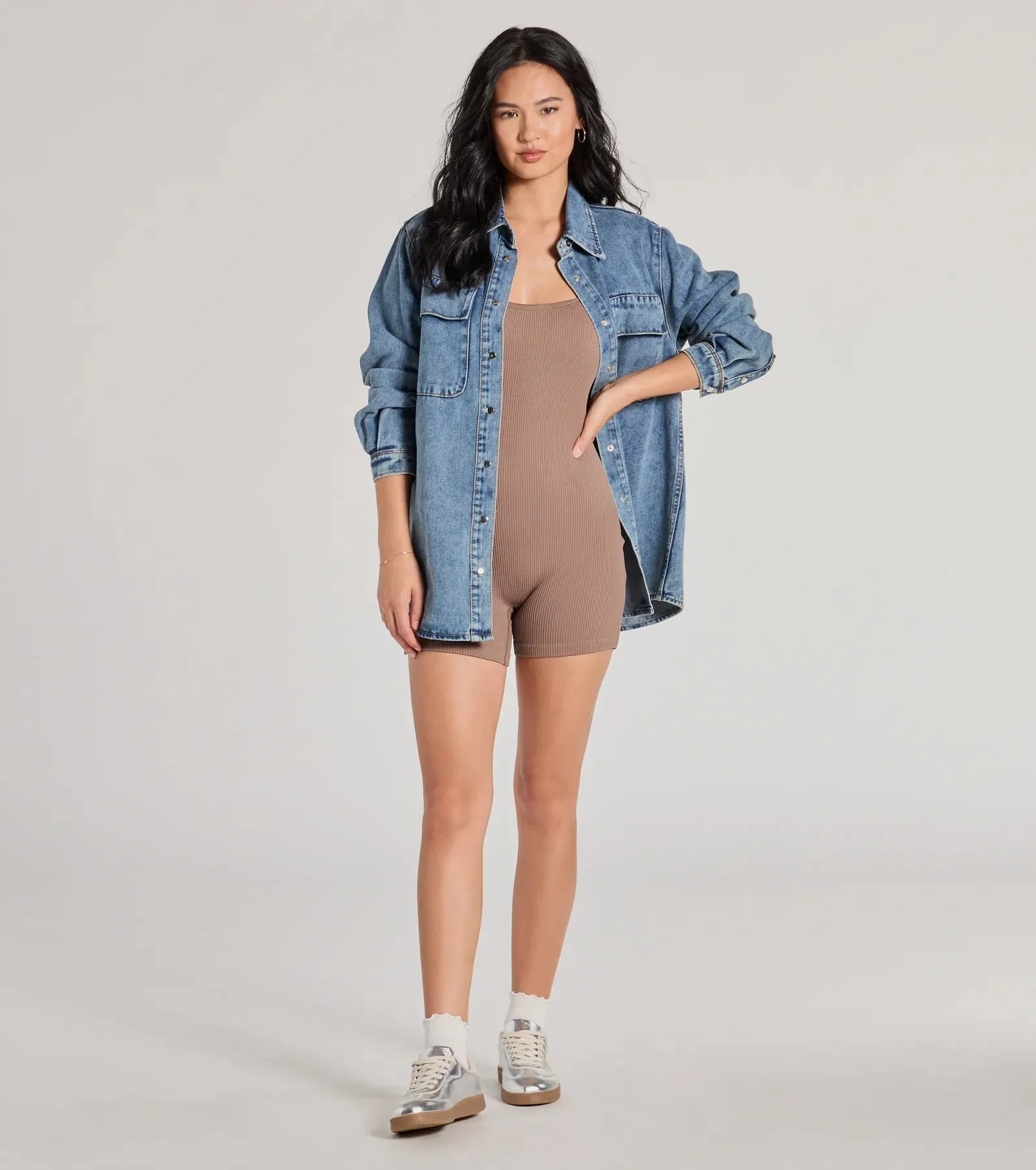 Lounge Moments Basic Short Sleeve Rib Knit Romper