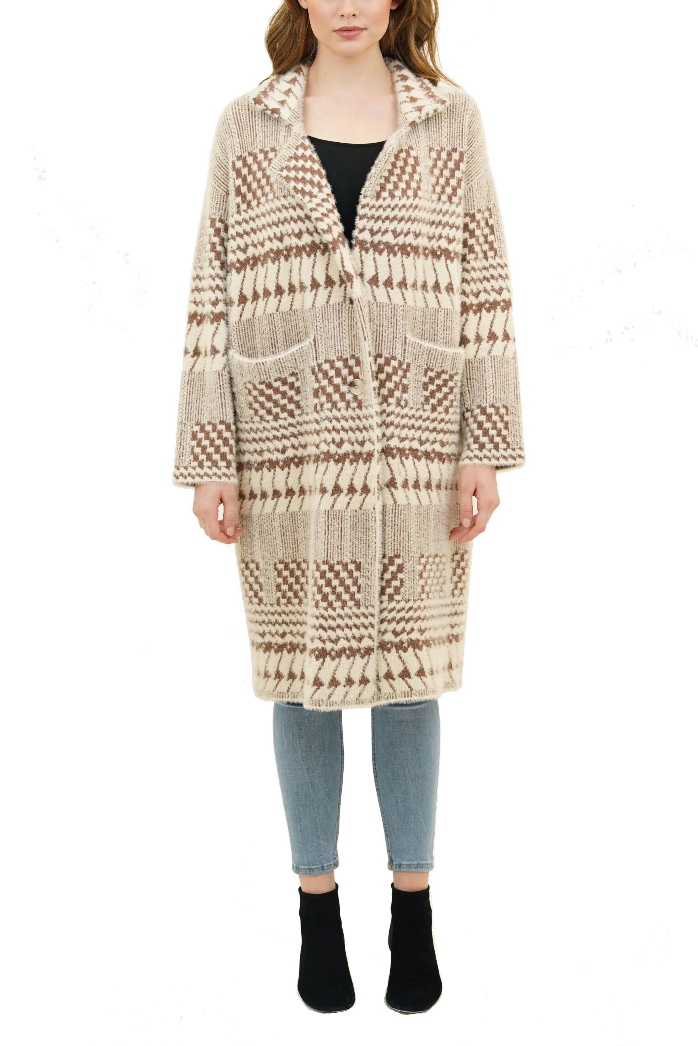 Love Token Multi Geo Print Button Down Coatigan