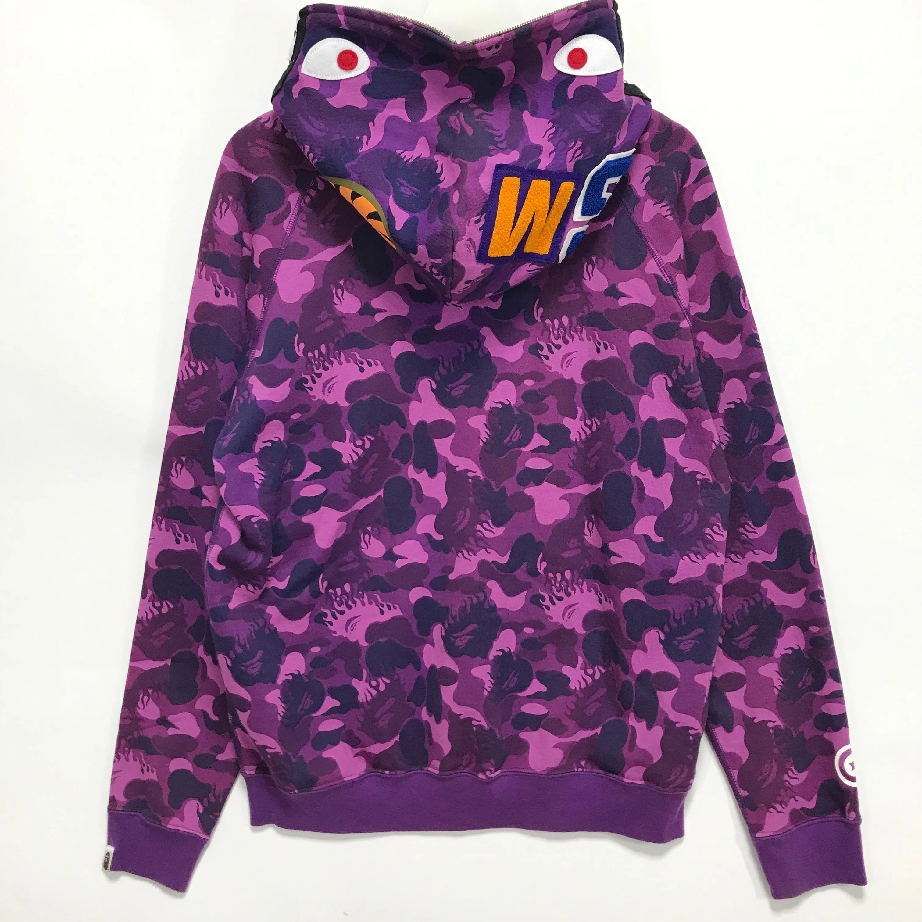 [M] A Bathing Ape Bape Fire Flame Camo Full Zip Shark Hoodie