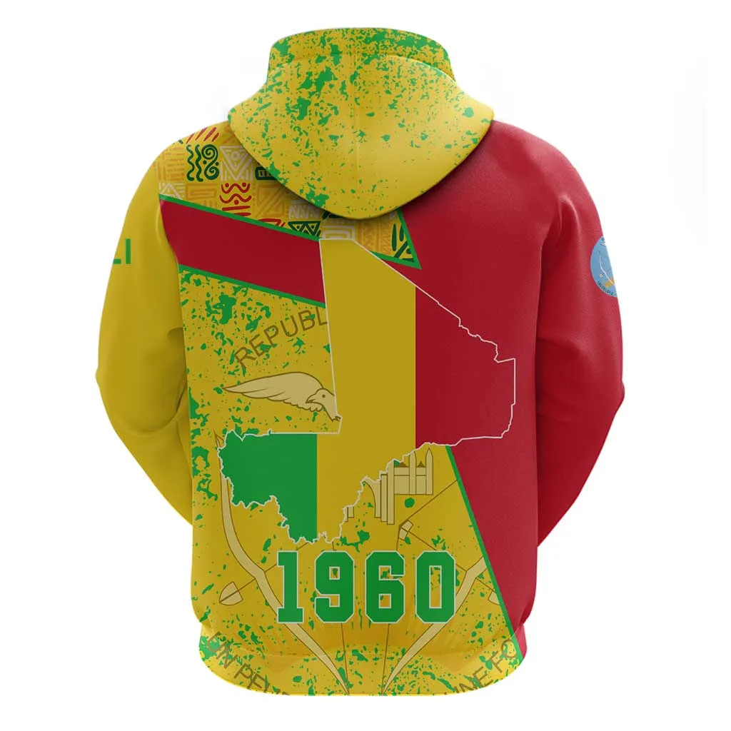 Mali in My Heart Zip Hoodie Map with National Flag Colors TS04