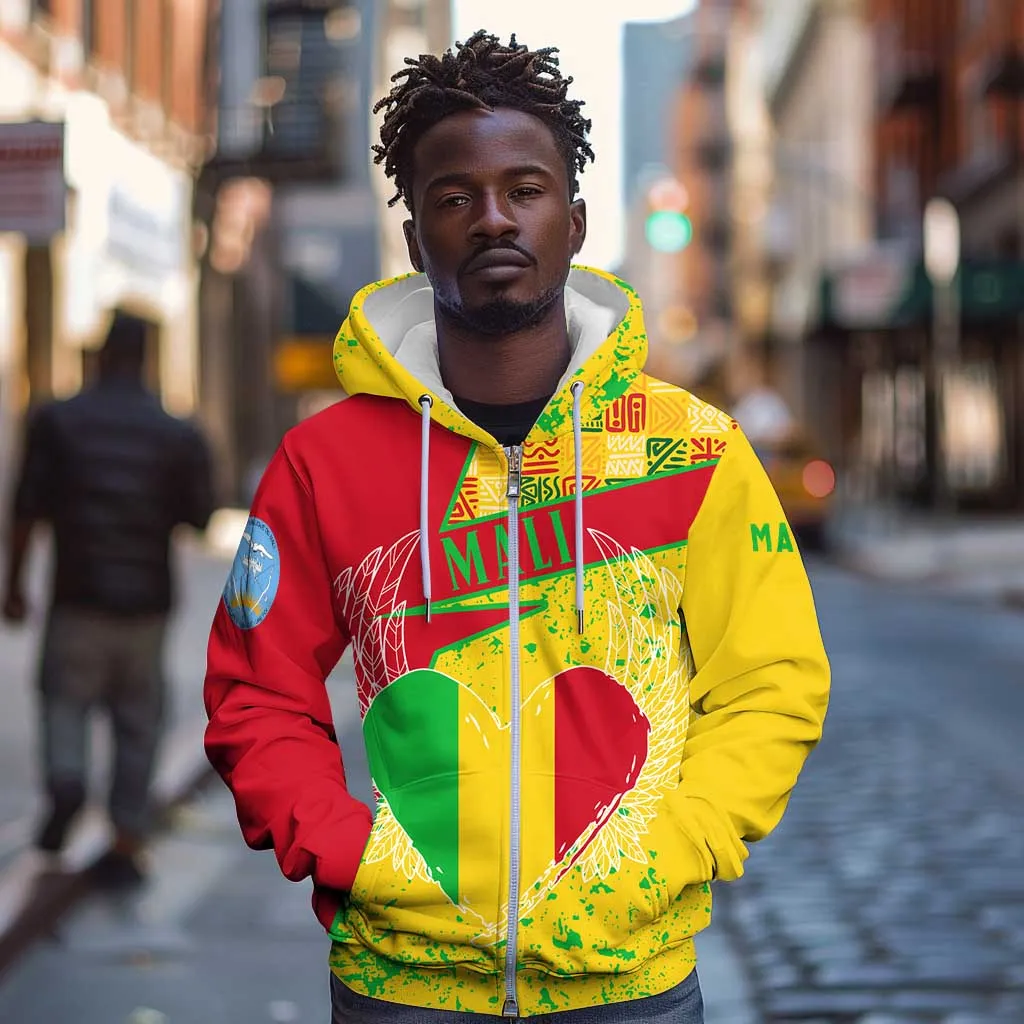Mali in My Heart Zip Hoodie Map with National Flag Colors TS04
