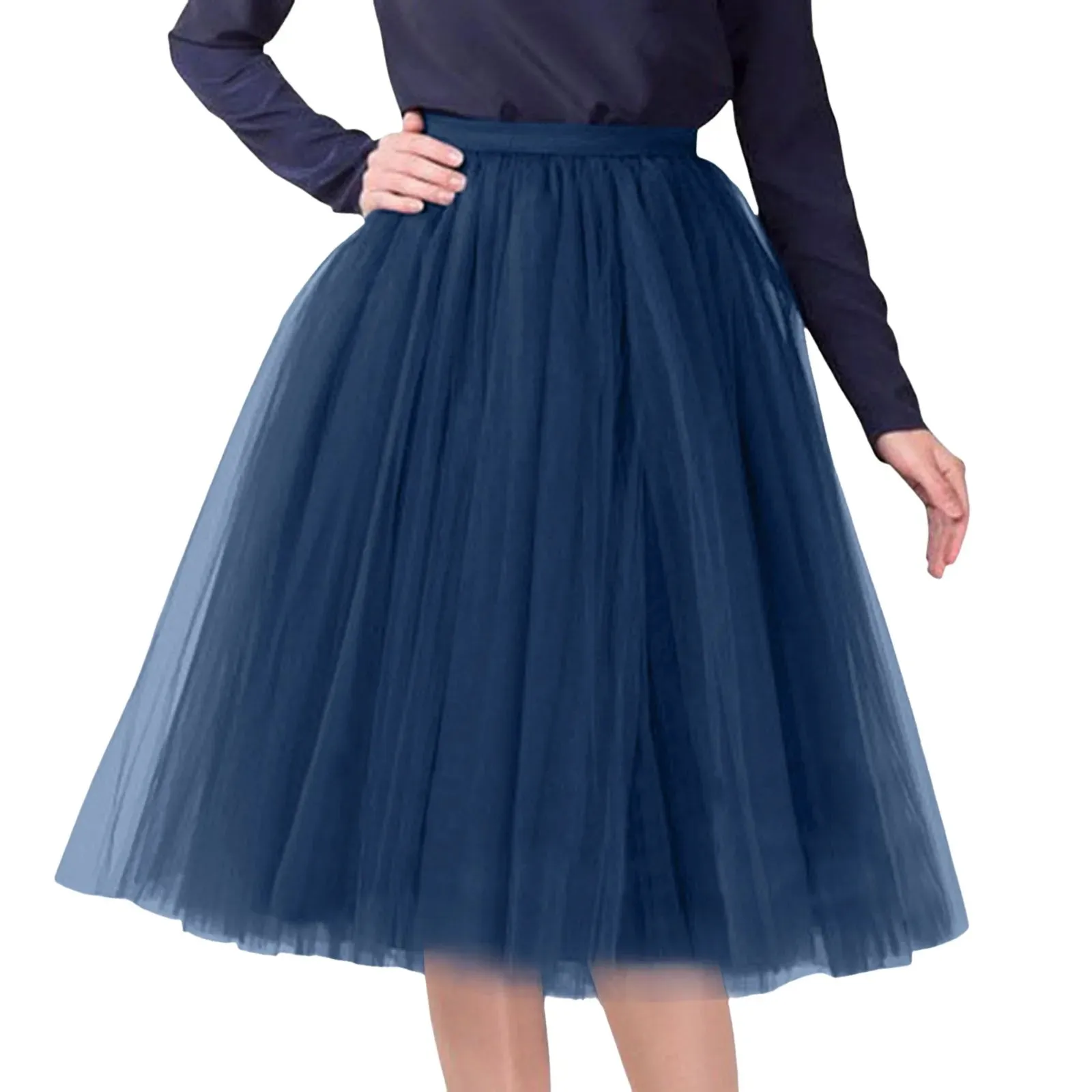Mesh Gauze Pleated A-line Skirt Kawaii Prom Clothes for Women Summer High Waist Solid Color Midi Tulle Skirts Woman