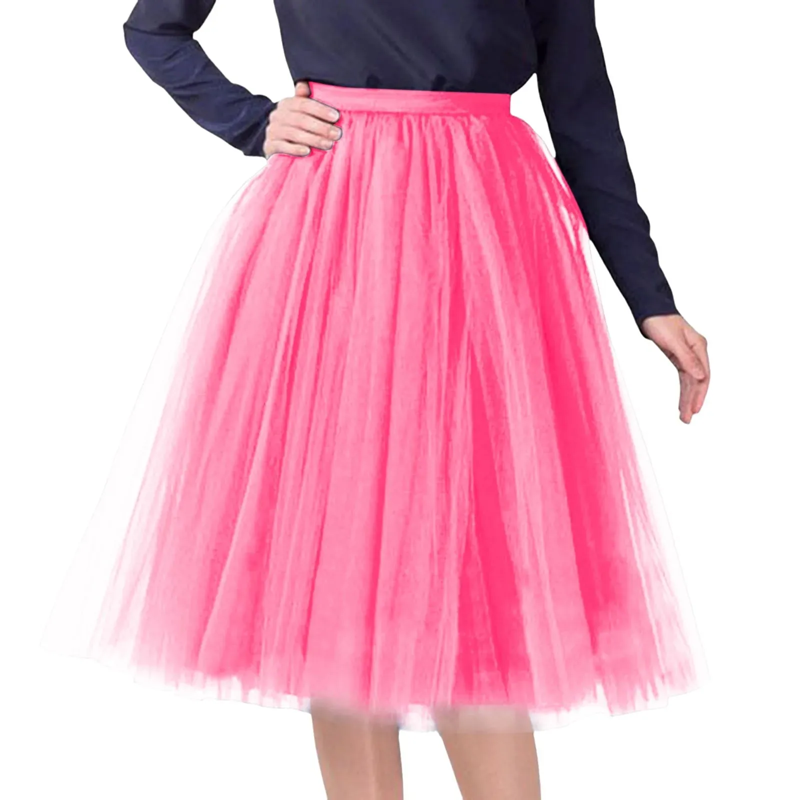 Mesh Gauze Pleated A-line Skirt Kawaii Prom Clothes for Women Summer High Waist Solid Color Midi Tulle Skirts Woman