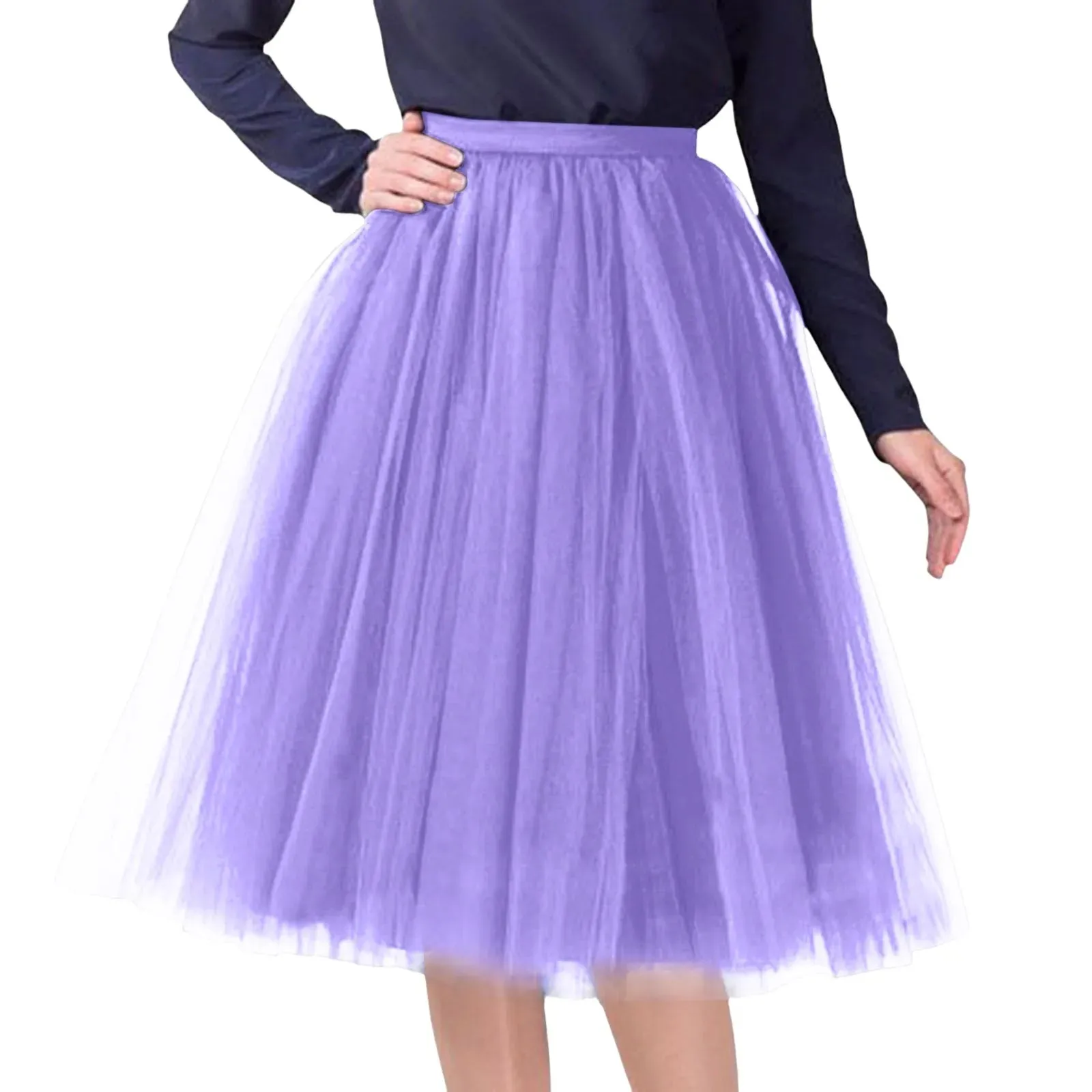 Mesh Gauze Pleated A-line Skirt Kawaii Prom Clothes for Women Summer High Waist Solid Color Midi Tulle Skirts Woman