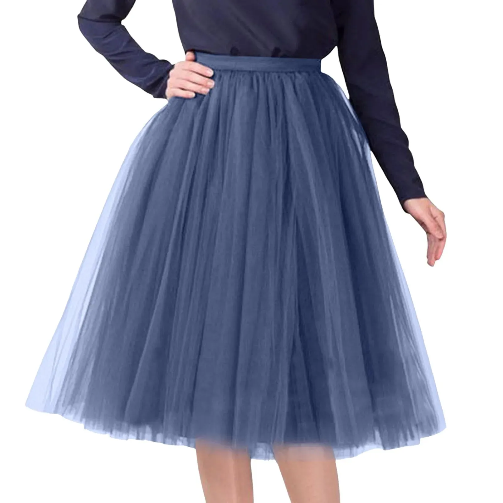 Mesh Gauze Pleated A-line Skirt Kawaii Prom Clothes for Women Summer High Waist Solid Color Midi Tulle Skirts Woman