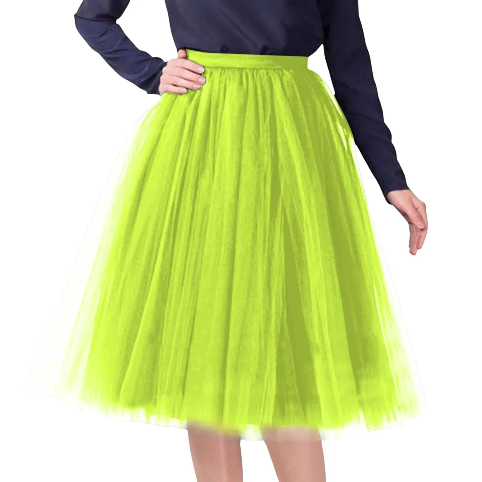 Mesh Gauze Pleated A-line Skirt Kawaii Prom Clothes for Women Summer High Waist Solid Color Midi Tulle Skirts Woman
