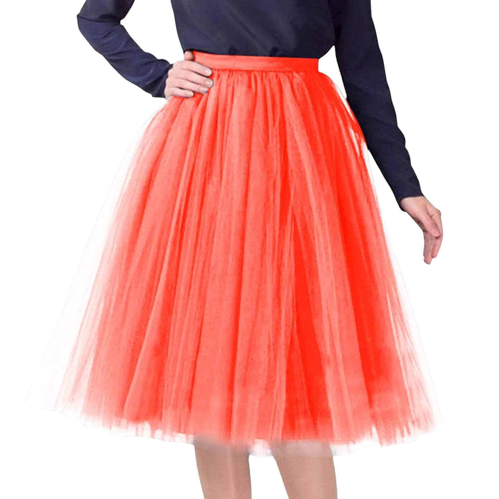Mesh Gauze Pleated A-line Skirt Kawaii Prom Clothes for Women Summer High Waist Solid Color Midi Tulle Skirts Woman