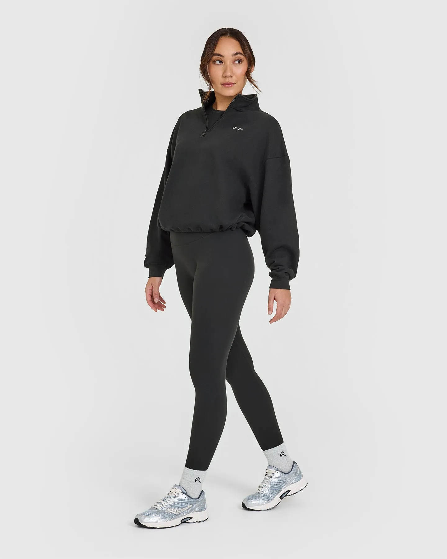 Mid Weight 1/4 Zip Sweatshirt | Soft Black