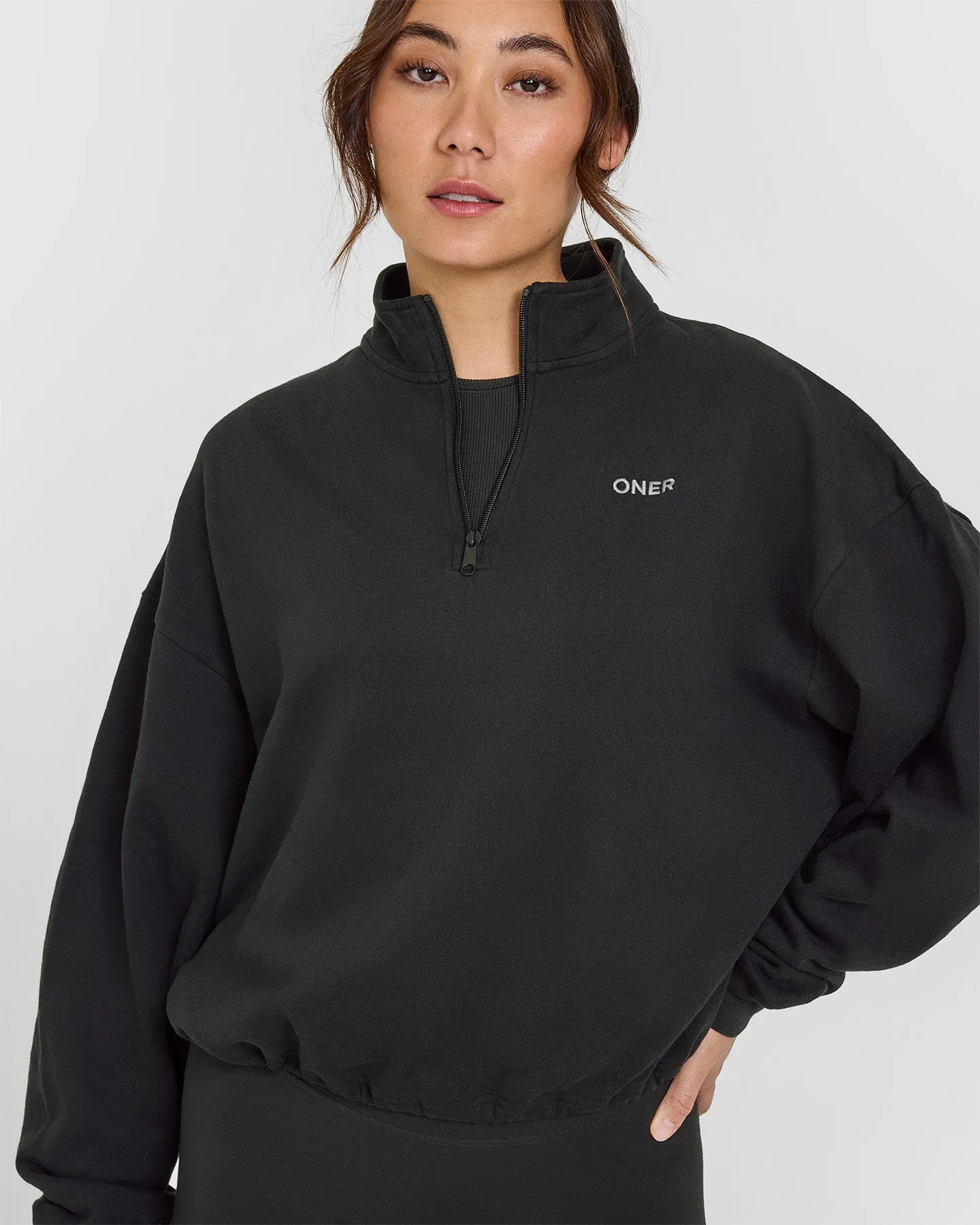 Mid Weight 1/4 Zip Sweatshirt | Soft Black