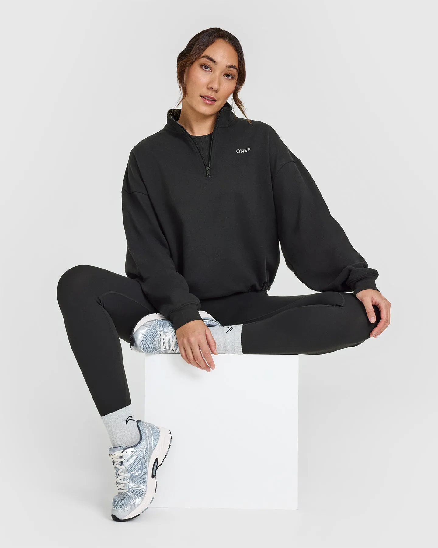 Mid Weight 1/4 Zip Sweatshirt | Soft Black