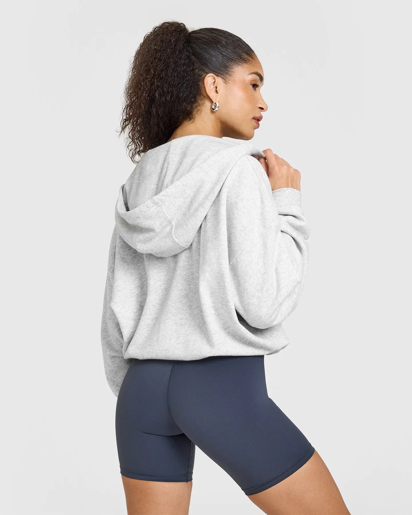 Mid Weight Zip Through Hoodie | Light Grey Marl