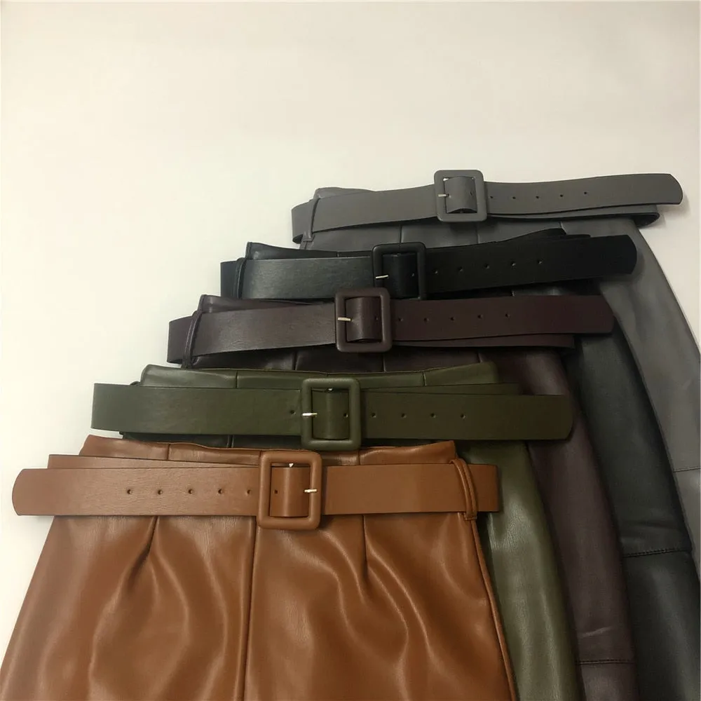 Midi Skirts with Belted High Waist Pencil Back Split Skirts