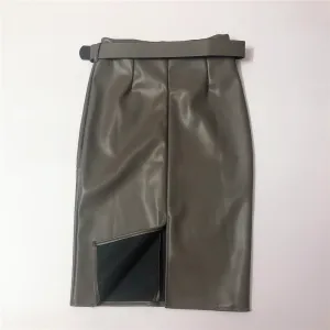 Midi Skirts with Belted High Waist Pencil Back Split Skirts