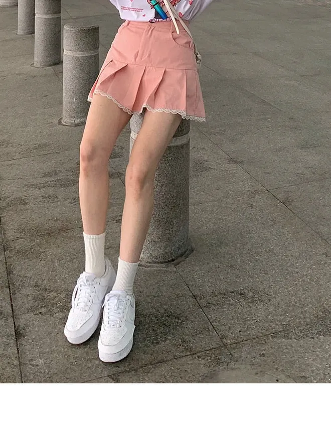 Mini Skirts Women Pleated High Waist Skirt