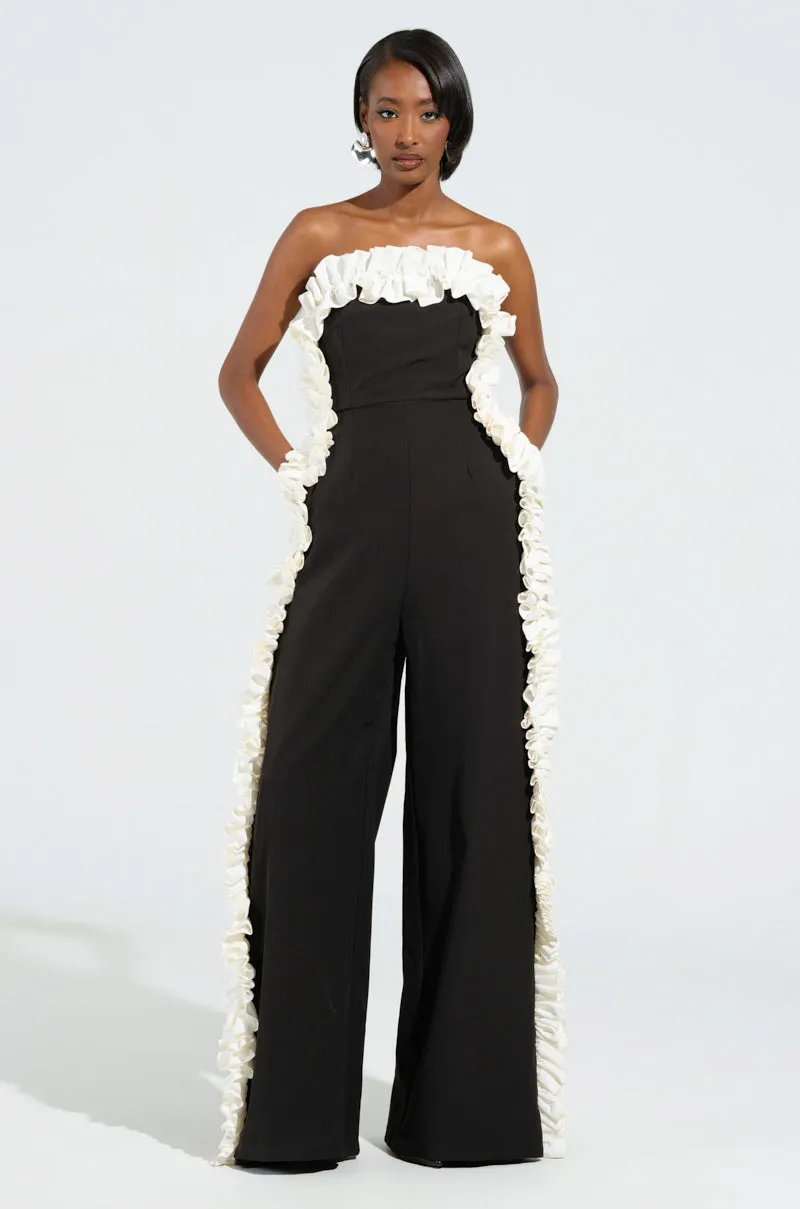 MONICA RUFFLED JUMPSUIT IN BLACK