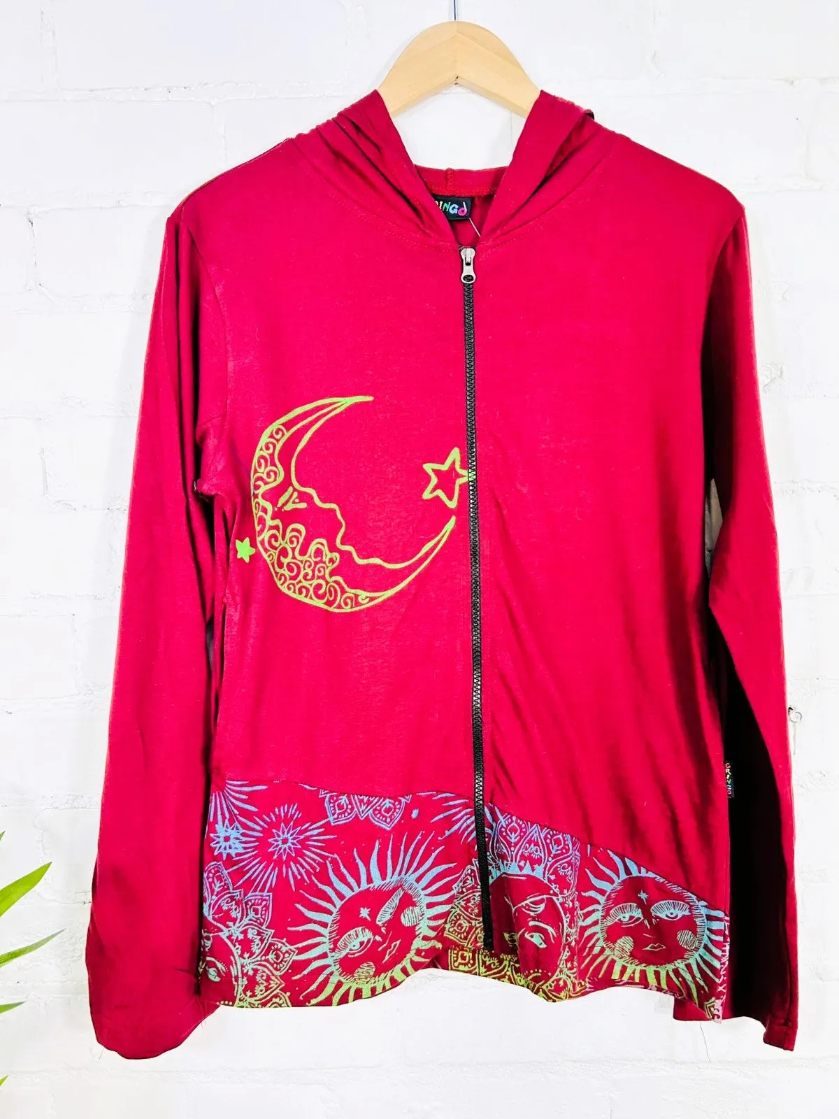 Moon Print Zip Hood Top