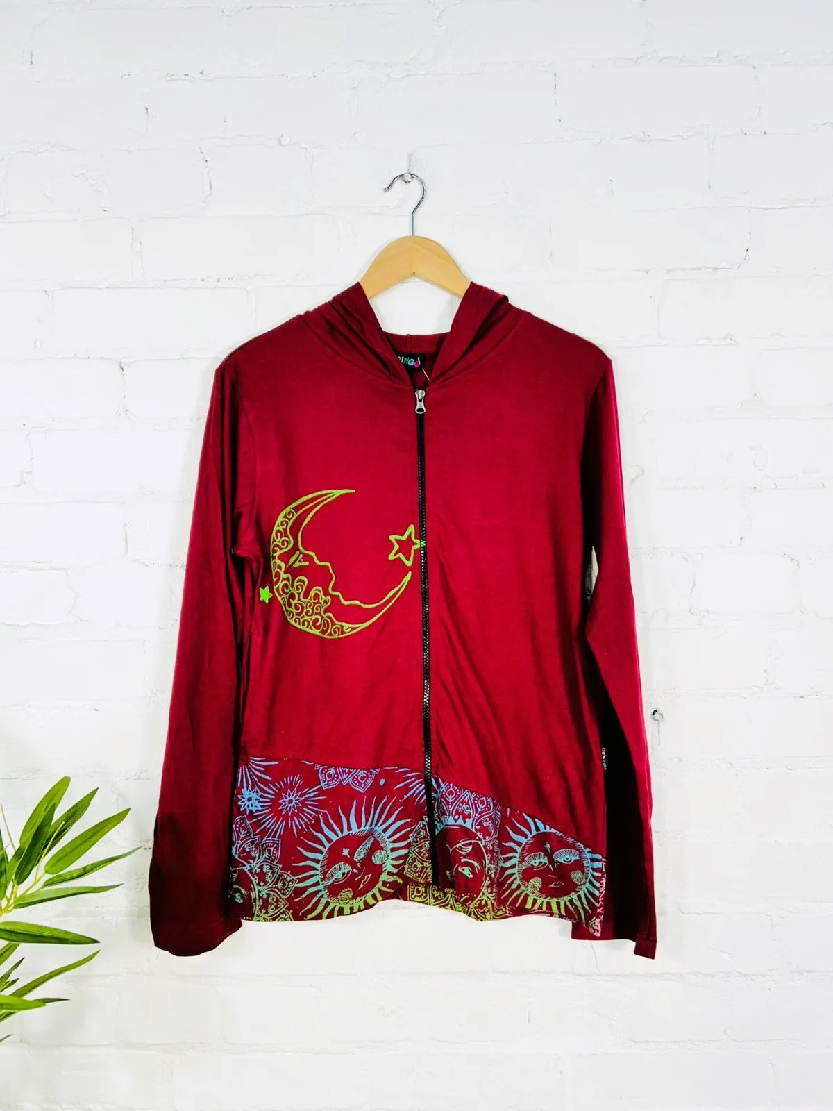 Moon Print Zip Hood Top