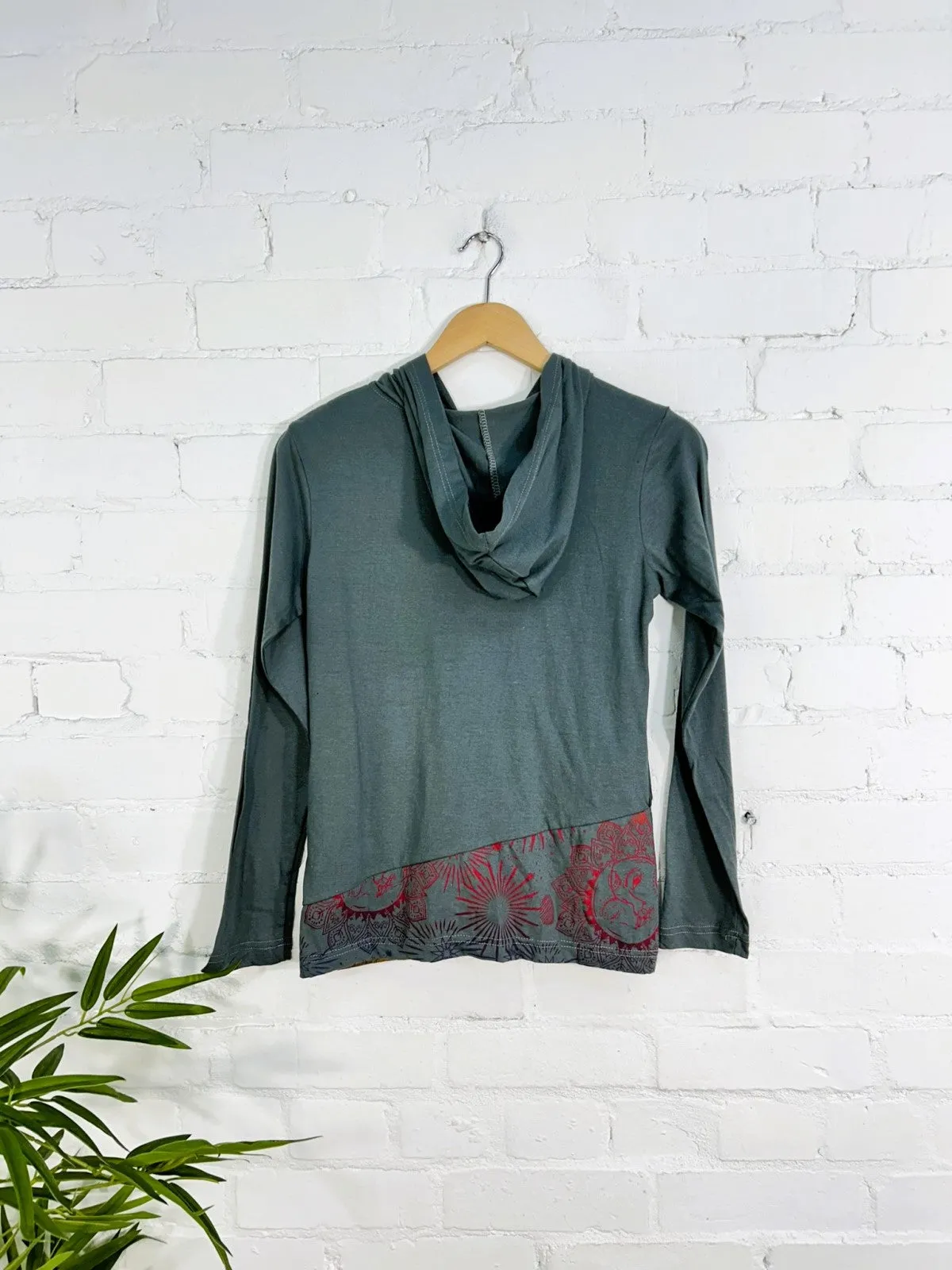Moon Print Zip Hood Top