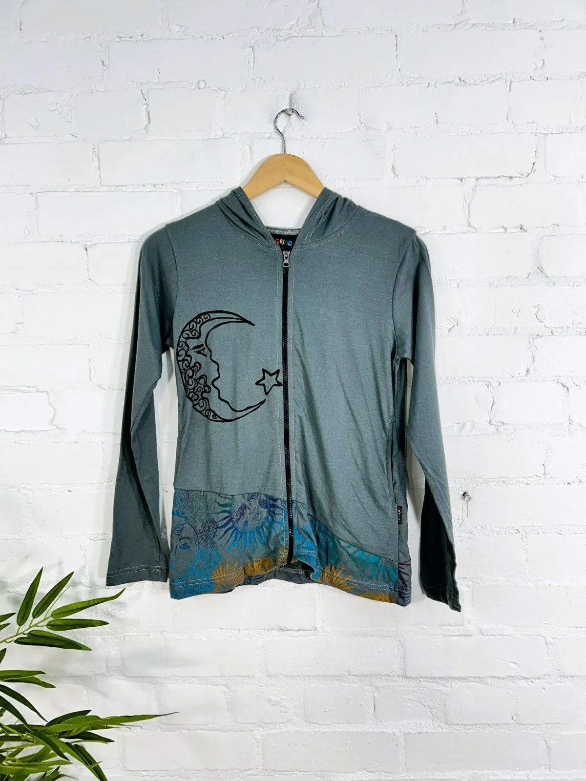 Moon Print Zip Hood Top
