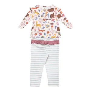 Multicoloured Animal Forest Print Top And Legging Set