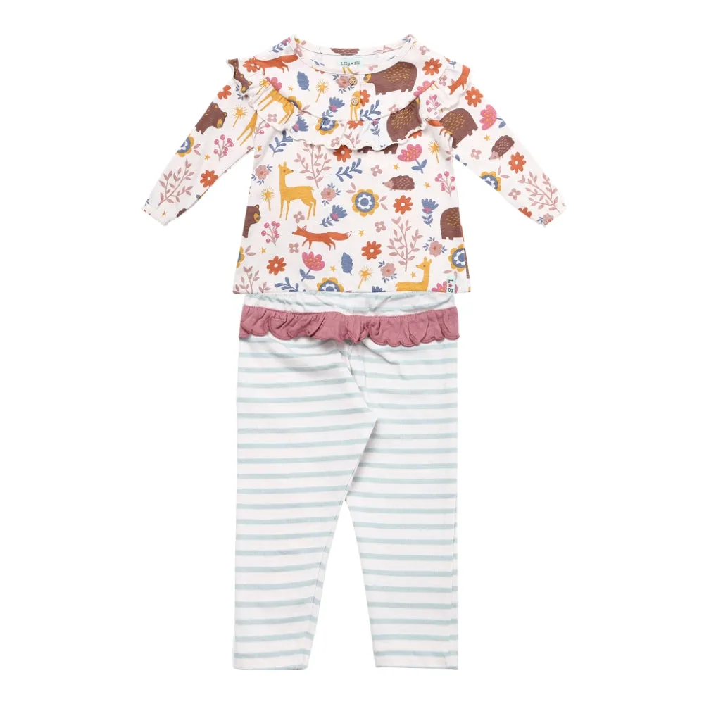 Multicoloured Animal Forest Print Top And Legging Set