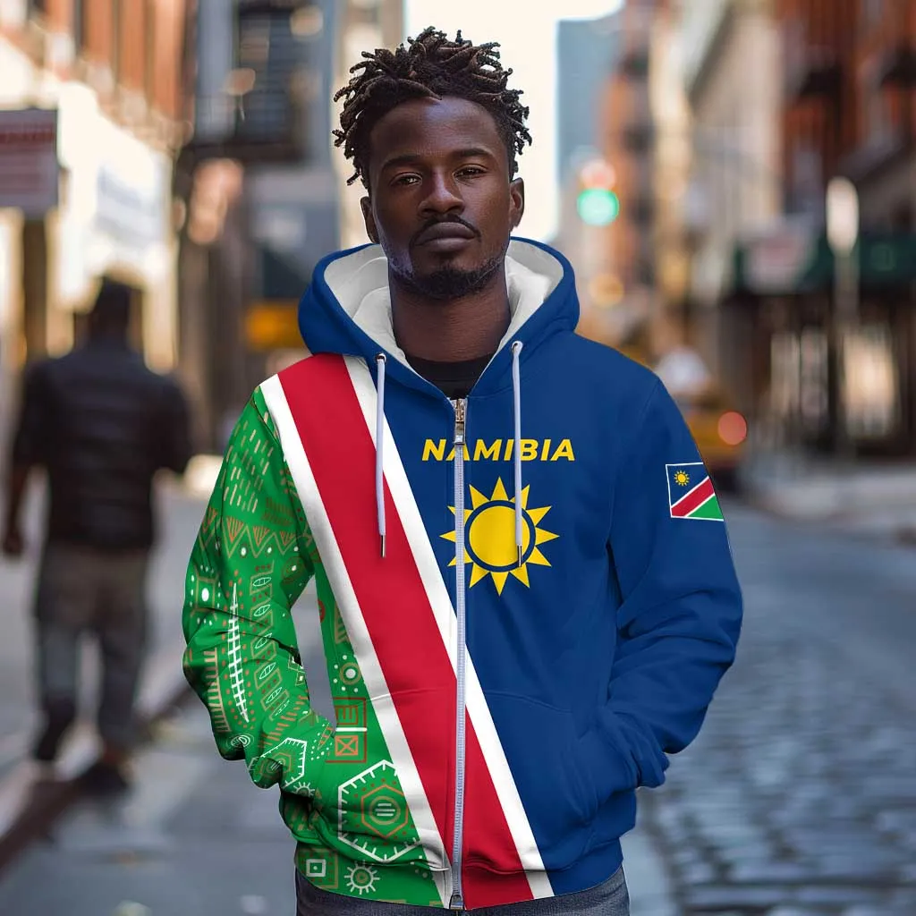 Namibia Gemsbok Zip Hoodie Flag Design with African Patterns TS04