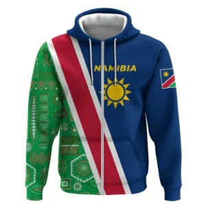 Namibia Gemsbok Zip Hoodie Flag Design with African Patterns TS04